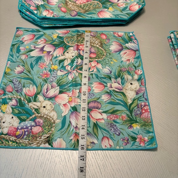 Vintage Bardwil Linens 12 Piece Placemats & Napkins Easter Day Aqua - Picture 12 of 12